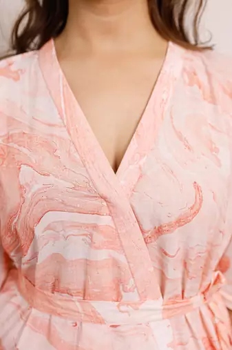 Tie up orange marble printed co-rd set