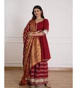 Maroon kurta sharara set with banarasi dupatta