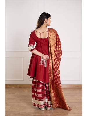 Maroon kurta sharara set with banarasi dupatta 2