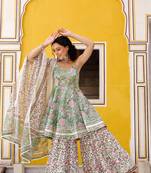 Green floral gota patti anarkali sharara set with dupatta