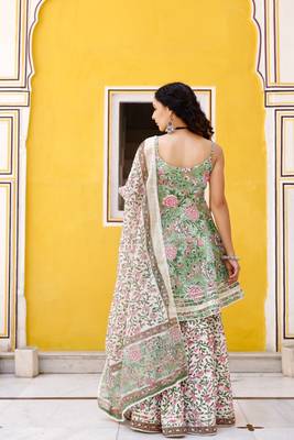 Green floral gota patti anarkali sharara set with dupatta 2