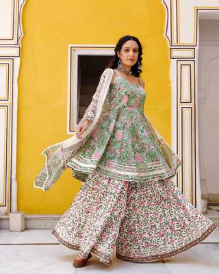 Green floral gota patti anarkali sharara set with dupatta 3