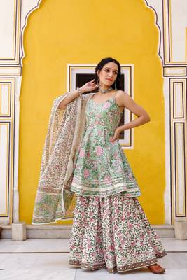 Green floral gota patti anarkali sharara set with dupatta 4