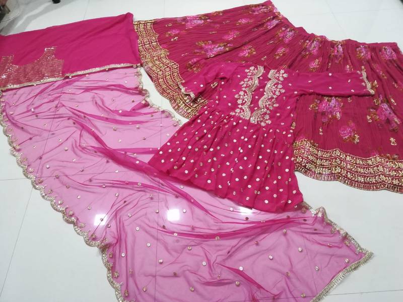 Hot Pink Georgette Sequin Work Lehenga Set