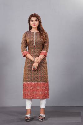 Women natural silk and tissue organza premium digital print with embroidery kurti 1