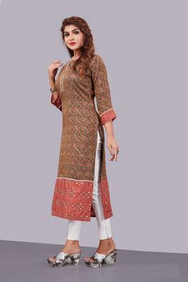 Women natural silk and tissue organza premium digital print with embroidery kurti 2