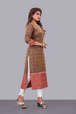 Women natural silk and tissue organza premium digital print with embroidery kurti 3