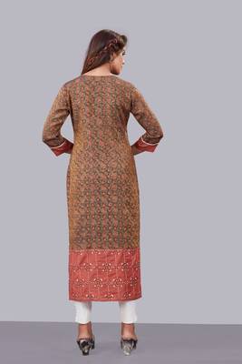 Women natural silk and tissue organza premium digital print with embroidery kurti 4