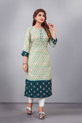 Women natural silk and tissue organza premium digital print with embroidery kurti 1