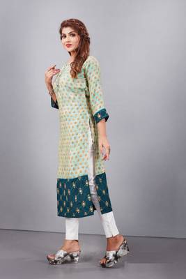 Women natural silk and tissue organza premium digital print with embroidery kurti 2