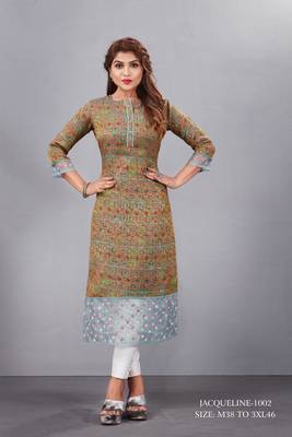 Women natural silk and tissue organza premium digital print with embroidery kurti 1