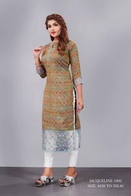 Women natural silk and tissue organza premium digital print with embroidery kurti 2