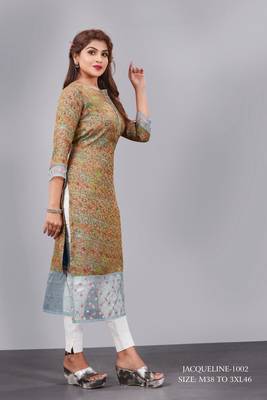 Women natural silk and tissue organza premium digital print with embroidery kurti 3
