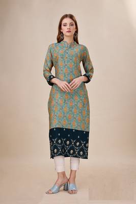 Women natural silk and tissue organza premium digital print with embroidery kurti 1