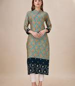 Women natural silk and tissue organza premium digital print with embroidery kurti