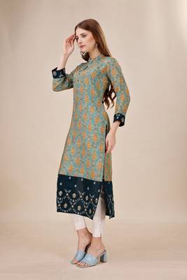 Women natural silk and tissue organza premium digital print with embroidery kurti 2