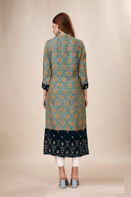 Women natural silk and tissue organza premium digital print with embroidery kurti 3