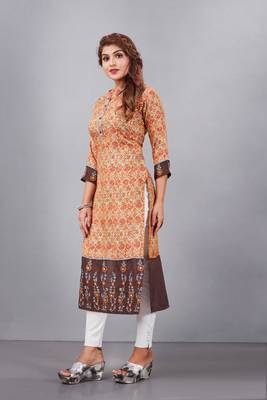 Women natural silk and tissue organza premium digital print with embroidery kurti 2