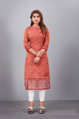 Women natural silk and tissue organza premium digital print with embroidery kurti 1