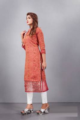 Women natural silk and tissue organza premium digital print with embroidery kurti 2