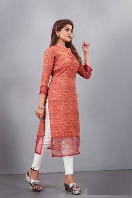 Women natural silk and tissue organza premium digital print with embroidery kurti 3