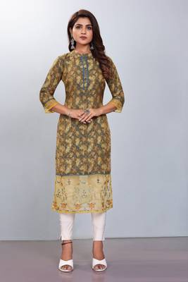 Women natural silk and tissue organza premium digital print with embroidery kurti 1