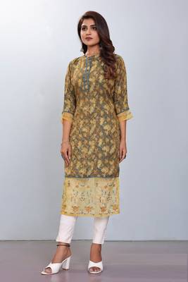 Women natural silk and tissue organza premium digital print with embroidery kurti 2