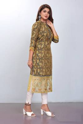 Women natural silk and tissue organza premium digital print with embroidery kurti 3