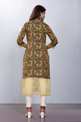 Women natural silk and tissue organza premium digital print with embroidery kurti 4