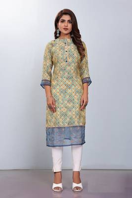 Women natural silk and tissue organza premium digital print with embroidery kurti 1
