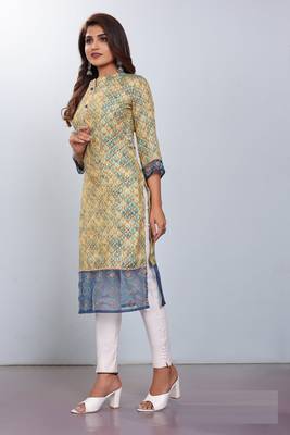 Women natural silk and tissue organza premium digital print with embroidery kurti 2