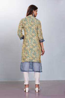 Women natural silk and tissue organza premium digital print with embroidery kurti 4