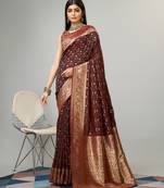 Brown kanjivaram silk woven saree with zari border with blouse