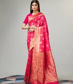 Rani pink Faux kanjivaram silk woven saree with zari border with blouse