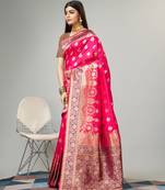 Pink Zari Woven Banarasi silk blend Saree With Blouse