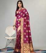 Magenta Faux kanjivaram silk woven saree with zari border with blouse