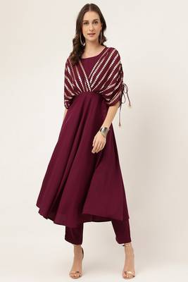 Burgundy Colour Ethnic Kurti Bottom Set For Trendy Party Looks 1