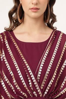 Burgundy Colour Ethnic Kurti Bottom Set For Trendy Party Looks 3