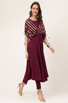 Burgundy Colour Ethnic Kurti Bottom Set For Trendy Party Looks 5