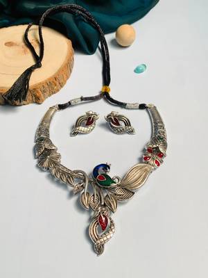 German silver plated necklace with pair of earrings 5