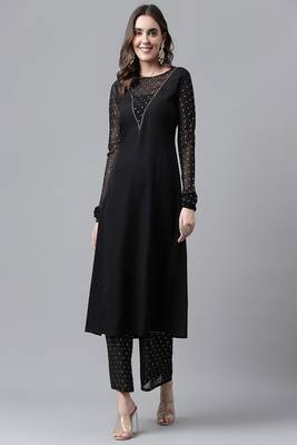 Black Colour Ethnic Long Kurti For Traditinal Fancy Looks 1