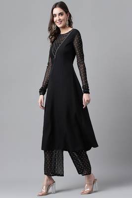 Black Colour Ethnic Long Kurti For Traditinal Fancy Looks 4