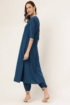 Teal Colour Ethnic Long Kurti For Traditinal Fancy Looks 2