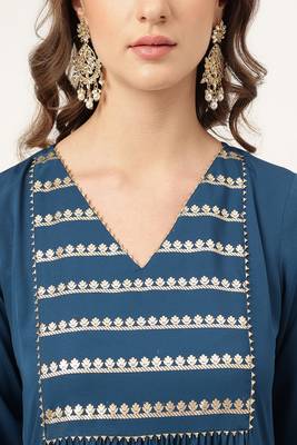 Teal Colour Ethnic Long Kurti For Traditinal Fancy Looks 3