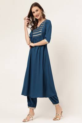 Teal Colour Ethnic Long Kurti For Traditinal Fancy Looks 4