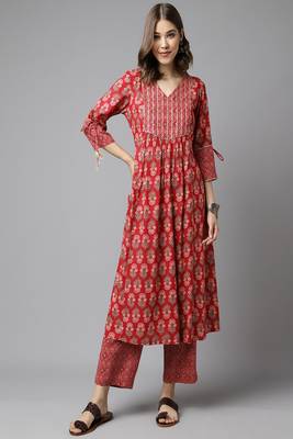 Red Colour Ethnic Long Kurti For Traditinal Fancy Looks 1