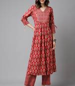 Red Colour Ethnic Long Kurti For Traditinal Fancy Looks