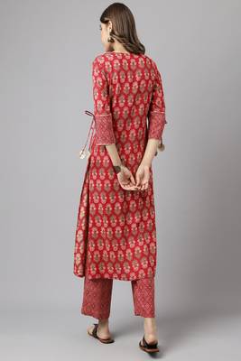 Red Colour Ethnic Long Kurti For Traditinal Fancy Looks 2