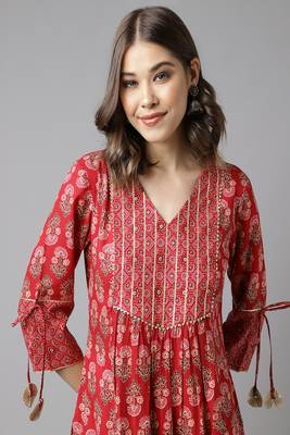 Red Colour Ethnic Long Kurti For Traditinal Fancy Looks 3