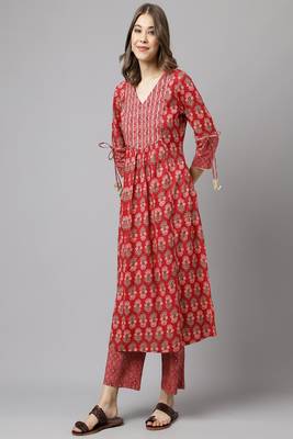 Red Colour Ethnic Long Kurti For Traditinal Fancy Looks 4